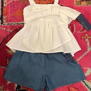 NWT Habitual Kid Smocked Back Halter Top White with Chambray Shorts Size 4-5